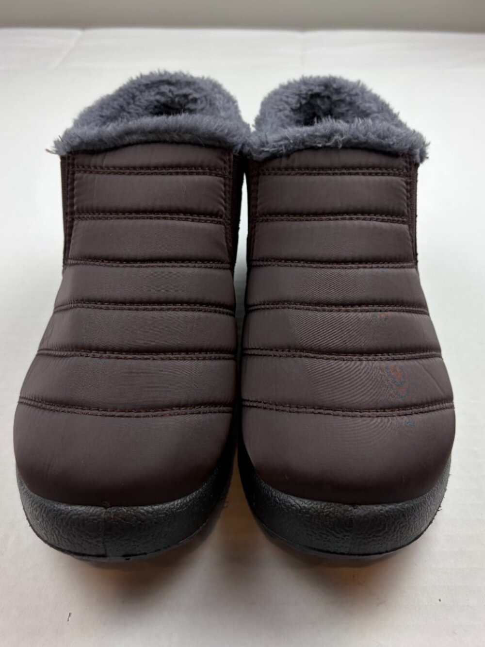 GO Comfy Brown Slip On Shoes With Gray Fur Lining Size 9.5